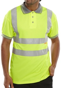 High Visibility Yellow Polo Shirt with Grey Collar Short Sleeve